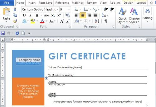 Word Template for Making Printable Gift Certificates
